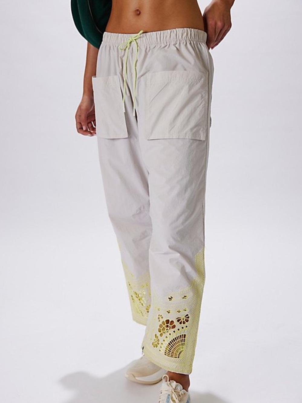 Free People Movement NWT $110 Fly by Night Embroidered Pants Tofu Combo L